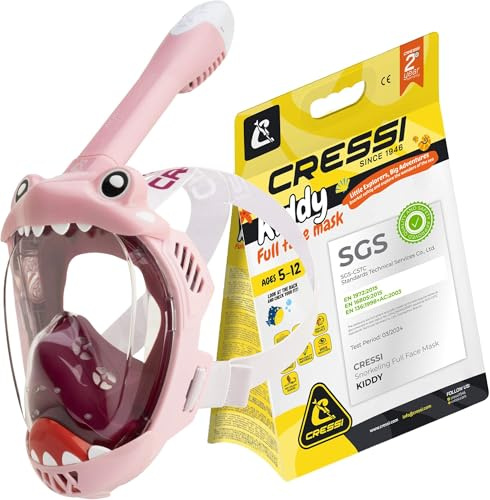 CRESSI Kiddy Kids Full Face Mask Pink/Purple/White- Maschera Integrale Progettata Appositamente per i Bambini, Antiappannamento, Valvola di Scarico e Snorkel Dry, Rosa/Viola/Bianco