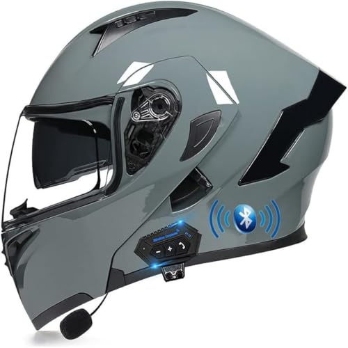 Bluetooth Casco Modulare per Moto, Casco da Moto a Doppia Visiera Integrati Omologato DOT/ECE, con Doppio Altoparlante E Microfono(C3,L(59~60cm))