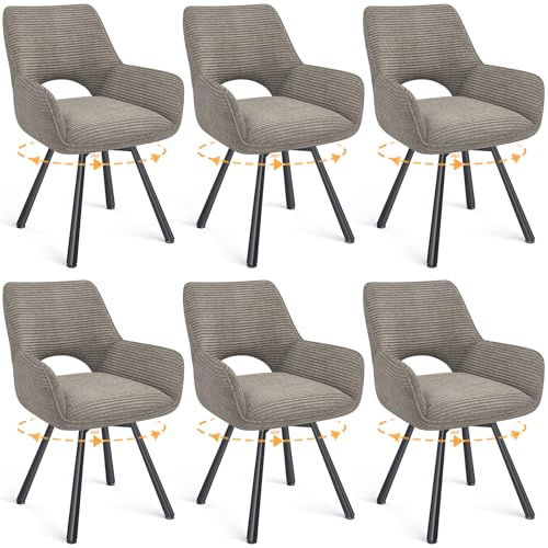 WAFTING Esszimmerstühle 6er Set Drehbar 360°,Armlehnstuhl mit Metallbeine,geeignet als Stühle Esszimmer,Samt Stuhl,Küchenstühle,Wohnzimmerstuhl,Polsterstuhl mit Samtigem Gefühl,Taupe