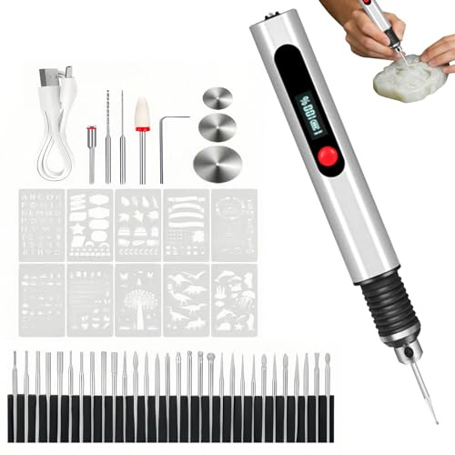 Byuexhp Bolígrafo de Grabado | 30 Brocas Máquinas de Grabado Portátil Ajustable Recargable DIY | Para Artistas Principiantes Y De Joyería - para Manualidades, Tazas de Cerámica, Vidrio