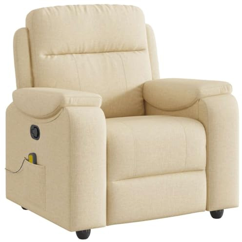 Emmtore Sillón de Masaje reclinable de Tela Crema, Sillón Relax Reclinable