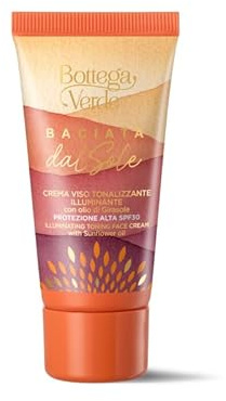 Bottega Verde - Baciata dal Sole, Crema viso tonalizzante illuminante, 25 ml, con Olio di Girasole, Alta protezione SPF30, Look Naturale e Protetto