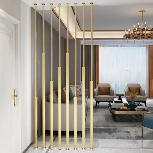 Sekretesskärm Rumsavdelare, Anpassad Höjd Golv-Tak, 6 st | 6-delad Väggavdelare från Golv till Tak, Justerbar Höjd med Metallameller, Skärmvägg för Entré(Gold,115cm/45.3in)