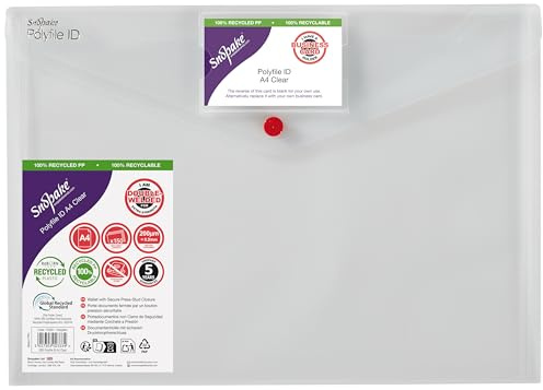 Snopake A4 Polyfile ID Popper Wallet with Press Stud Closure – Clear [Pack of 5] Ref: 12560