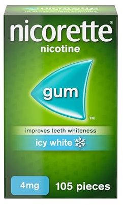 Nicorette Icy White 4mg Gum (105 Pieces), Discreet Stop Smoking and Stop Vaping Aid to Help you Quit For Good, Tackle Cravings and Withdrawal Symptoms, Nicotine Gum (Quit Smoking or Vaping)