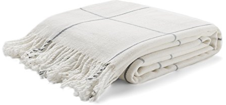 Arus Highlands Collection Tartan Plaid Design Queen Size Throw Blanket Off-White 60 X 80