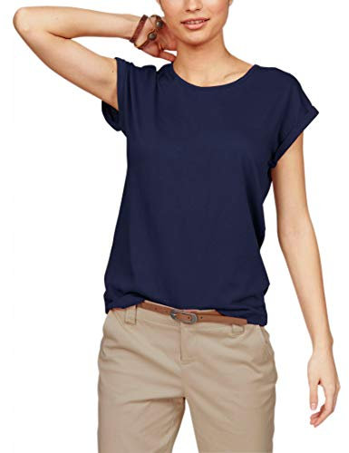 TrendiMax Damen T-Shirt Einfarbig Rundhals Kurzarm Sommer Shirt Locker Oberteile Basic Tops, Dunkelblau, M
