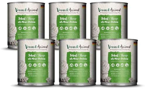 VenandiAnimal Comida de Calidad para Gatos, Oveja como monoproteína, Comida húmeda, sin Cereales y Natural, Paquete de 6 (6 x 800 g)