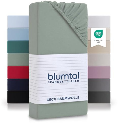 Blumtal Basics Spannbettlaken, Jersey, 180 x 200 – 200 x 200 cm, Baumwolle, Oeko-Tex-Zertifiziert, 100% Baumwolle, 135 g/m², Matratzenhöhe bis 25 cm, weich, Summer Green, Grün