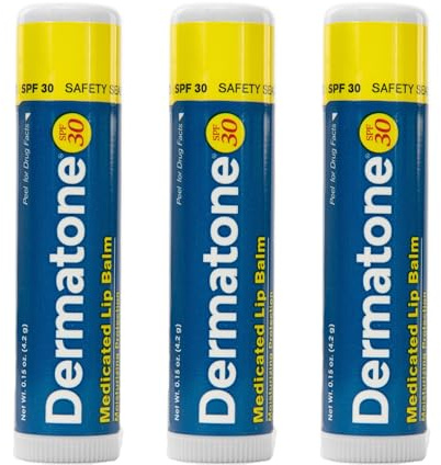 Dermatone Original Medicated Lip Balm | Soothing & Moisturizing | Cocoa Butter, Aloe, Vitamin E | Heal & Repair Dry Chapped Lips | SPF30 | 3-Pack, 0.15oz sticks