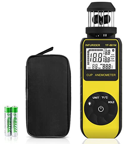 Anemometro a Tazza Misuratore di Velocità del Vento,INFURIDER YF-881M Anemometro per Vento Portatile Misura la Velocità/Temperatura del Vento con Bussola, Anemometri Digitale Misuratore Vento Esterno