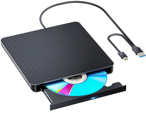 Dainty External Compatible Blu ray Drive DVD/BD Player Read/Write Portable Supports Blu-ray Drive USB 3.0 and Type-C DVD Burner for/Win7/Win8/Win10/Win11 for pc/Laptop Comes withone-Year Warranty