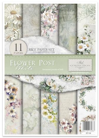 ITD Collection - Reispapier Kreativset A4 Decoupage Rice Paper Sheet 29,7 x 21 cm Serviettentechnik Mehrfarben (Flower Post - White, RP038)