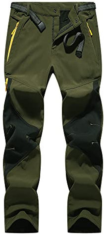 Tansozer Wanderhose Herren Outdoorhose Herren Thermohose Wasserdicht Angelhose Funktionshose Jagdhose Herren Softshellhose Trekkinghose Winterhose Outdoor Hose Warm Gefüttert Grün 2XL