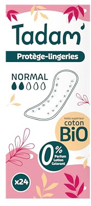 TADAM' - Protèges Slip Bio Dermo-Sensitif - Protèges Slip Femme Ultra Discrets et Non Irritants pour Peaux Sensibles - Voile 100% Coton Bio - Protection Hygiénique Femme Format Normal - 24 Unités