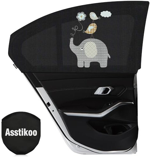 Asstikoo Auto Sonnenschutz Baby, Universal Sonnenschutz Auto Dehnbar, Auto Sonnenblende Kinder mit UV-Schutz Seitenfenster Meshmaterial Schützt Mitfahrer Haustiere im Rücksitz, 2 Stück (L-55 * 100cm)