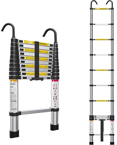 ZenAscend 10.5ft Telescoping Ladder, Multi-Purpose Collapsible Ladder with Hook, Aluminum Extension Ladders for Home, Folding Telescoping Ladder for RV, Attic, Daily Use at Home, 330 lbs…
