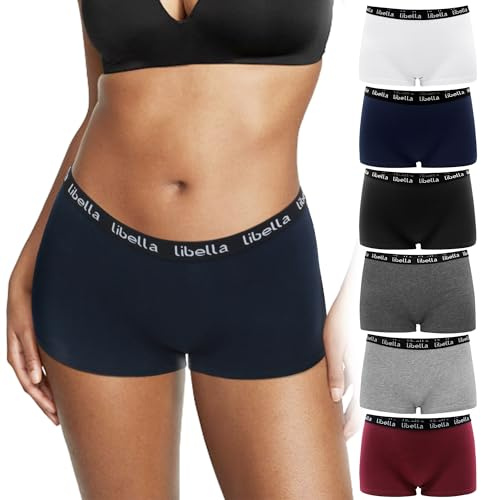 Boxershorts dam bomull, hipstertrosor damkalsonger damtrosor i 100 % bomull steg, ventilerande boxershorts underkläder kvinnor, hotpants dam, 6-pack 3429