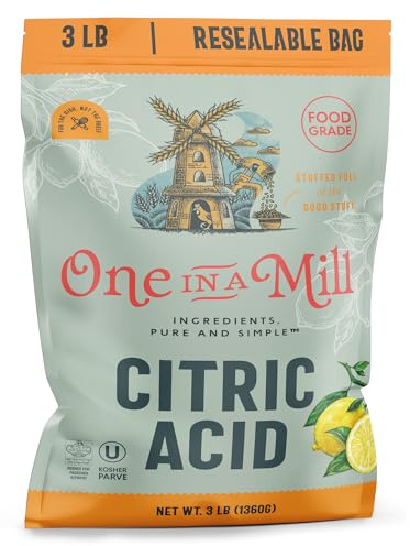 ONE IN A MILL Citric Acid Powder 3LB | Food Grade for Cooking, Baking, Canning, and Cheese Making | All-Natural Preservative & Flavor Enhancer | DIY Skincare, Bath Bombs, Water Softening, and Cleaning