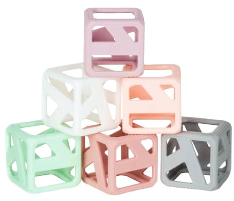 Malarkey Kids Stack N Chew - Mini Cubes Baby Chew Toy Monochrome - Develops Fine Motor Skills, Increases Grip Strength, Stimulates Hand-Eye Coordination (Pastel)