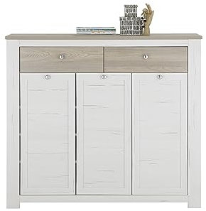 Brixen Schuhschrank Landhausstil - Landhausstil Schuhkommode mit viel Stauraum Pinie weiß Nachbildung - 137 x 121 x 38 cm (B/H/T)