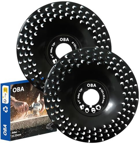 OBA 2 Piezas Disco Amoladora Madera 125mm(Sin obstrucciones por aserrín), Discos para Madera se utiliza en Amoladoras Angulares para Grabar y Pulir Madera