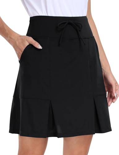 MoFiz Falda de Tenis para Mujer Falda de Golf con pantalón Interiores,hasta la Rodilla,Cintura Alta,para Tenis,Golf Deportes de Verano Negro S