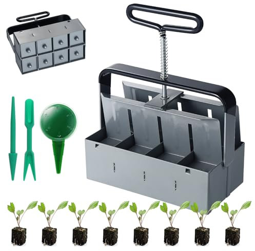 Fippy Bloc de Terre Manuel, Bloc de Terre à 8 Cellules 2inch, Outil de Blocage de la Terre à la Main pour Le démarrage des Semences, Les Plantations (Double Rangée)