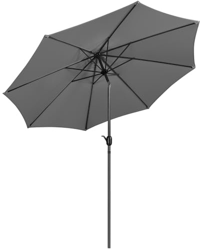 Yaheetech Ombrellone da Giardino Esterno 300 cm Portatile Parasole Protezione UV con Manovella 8 Stecche Reclinabile Telo in Poliestere Tubo in Alluminio Spiaggia Balcone Terrazzo Grigio