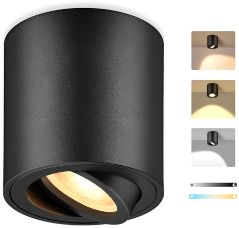 GeyouLux Focos Superficie, Ø80x84mm Focos de Techo Giratorio, incl. 5W Intercambiable Módulo LED, Foco LED Interior Techo Redonda de Aluminio, 3000K/4000K/6500K Foco Techo(Negro)