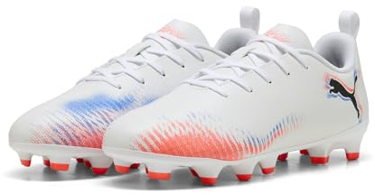 PUMA Unisex Kinder Future 8 Play Fg/Ag Jr Fussballschuh, Puma Weiß Puma Schwarz Leuchtendes Rot, 35 EU