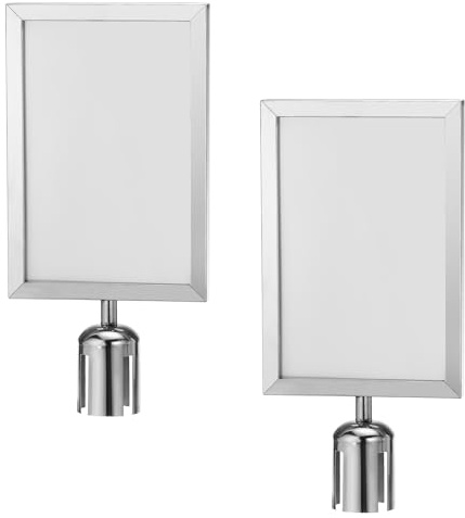 sourcing map Stanchion Sign Holder, 8.7x12.6 Inch Stanchion Top Sign Frame Portrait Double Sided Poster Display for Crowd Control Queue Barrier Silver Pack of 2