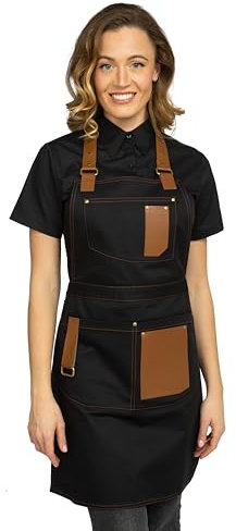 PALLTEX GERARD Grembiule da Lavoro Unisex – Grembiule in Tela Premium con Bretelle Regolabili e Tasche Multiple per Cucina, Ristorante, Bar, BBQ, Artigianato e Altro, Nero, L-XL