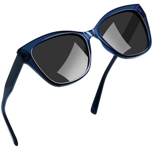 Joopin Occhiali da Sole Donna Polarizzati Occhi di Gatto Protezione UV400 Montatura in TR90 Acetato Moda Vintage Grandi Cat Eye Occhiali da Sole (Blu Nero)