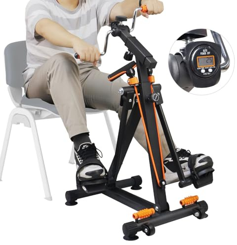 Pedal Exerciser with Arm Rope Pull Exercise & Foot Massage - 15W×19“D×37”H Floor Peddler Exerciser for Elderly, Leg Swing Exercise, Metal Stroke Recovery Pedal Exerciser, with Digital Display