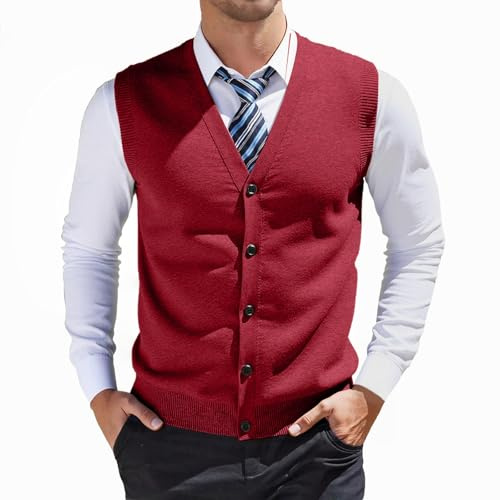 Duohropke Gilet da uomo senza maniche, maglione spesso con bottoni, scollo a V, per lavoro, per autunno e inverno