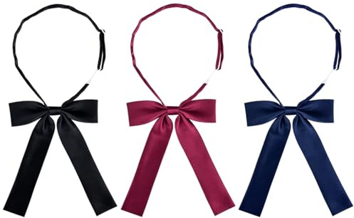 TRKETK 3 Pezzi Papillon da Donna Papillon Pre-Legati in Tinta Unita Elegante Cravatta in Raso Regolabile Con Gancio per Camicie Uniformi Giochi di Ruolo Feste Matrimonio Laurea