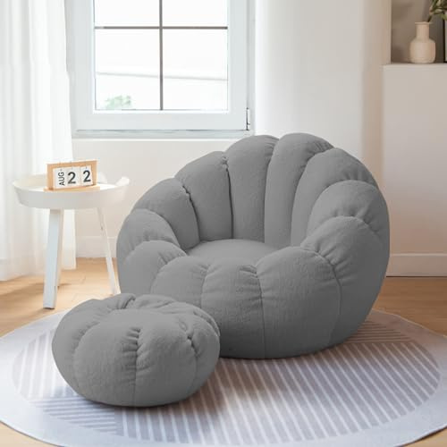 Grande fodera per poltrona a sacco, colore grigio, versatile, per interni ed esterni, perfetta per giocare e rilassarsi, borsa portaoggetti inclusa