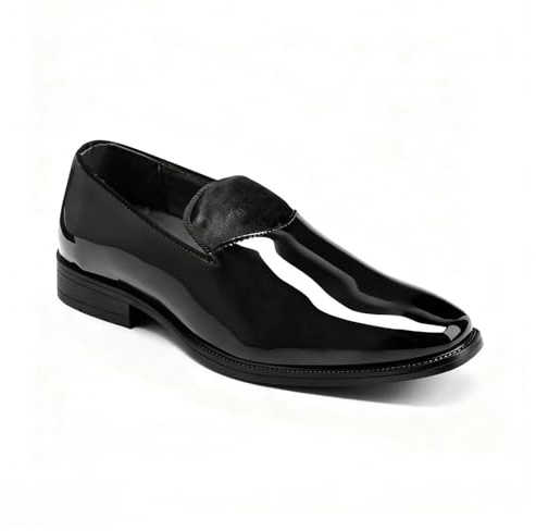 YFFUSHI Loafers Hombre de Piel Charol Brillante Mocasines Bajos Comfort Zapatos de Ceremonia sin Cordones para Boda Oficina y Conducción, Negro, 44 EU