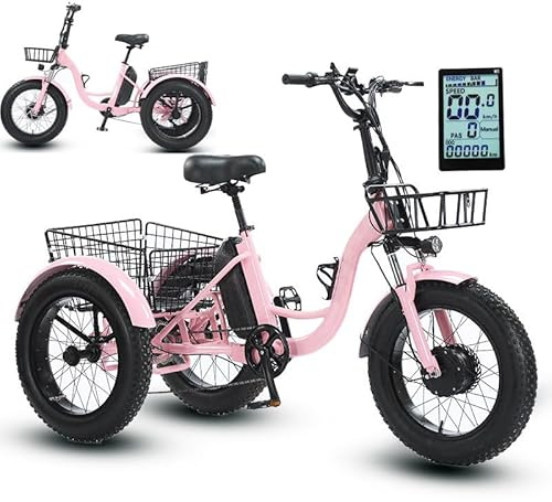 YhsPkAh Triciclo Eléctrico De 20 Pulgadas con Neumáticos Gruesos - Carga Máxima: 150 Kg, Rueda De Nieve De Triciclo con Soporte De Pedal Y Banco De Energía Móvil, Pantalla LCD B