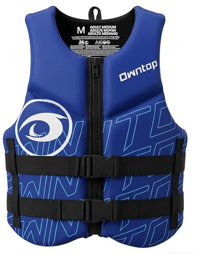 Owntop Schwimmweste für Erwachsene | Leichte Neopren-Schwimmhilfe | Faltbare Auftriebsweste mit Doppelschnallen für SUP, Kajak, Paddeln, Angeln (Dunkelblau,M)