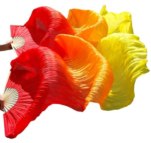 SPPEOUKJ Handgjord dam silke belly dans-solfjäder dans äkta silkesblomma 1 par (orange, XL-230 cm – 1 par (2 st))