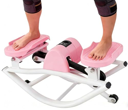 EXSHUING Stepper A Dondolo Laterale, Mini Stepper Laterale Con Monitor Digitale, Basso Impatto Per Le Articolazioni Delle Ginocchia, Kit Completo Con Tappetino E Corda, Capacità Di 120 Kg(Pink)