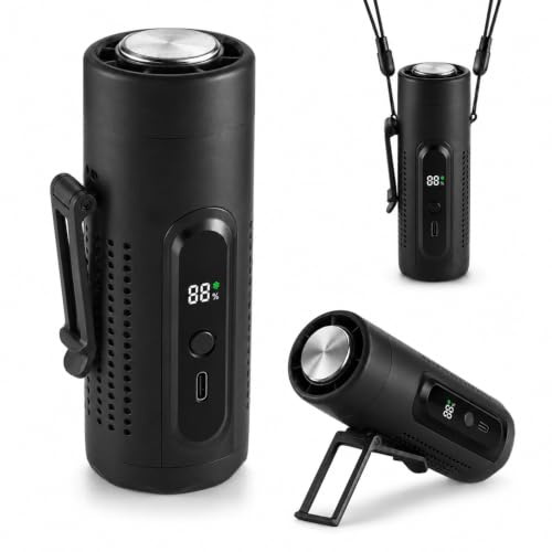 ZONSUSE Ventilador Portátil, 3 en 1 Ventilador de Mano con Placa de Enfriamiento, Mini Ventilador USB Recargable de 5 Velocidades con Pantalla LED, Soporte de Mesa y Luz para Viaje Oficina (Negro)