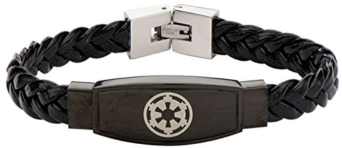 Star Wars Jewelry Men's Imperial Symbol Black Leather Bracelet, 8.5