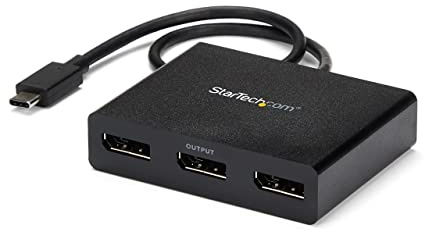 StarTech.com 3-Port USB-C Multi-Monitor Adapter, USB-C auf 3x DisplayPort 1.2 MST Hub, Dreifach 1080p 30Hz DP Laptop Display Extender / Splitter, extra langes integ. Kabel, nur Windows (MSTCDP123DP)