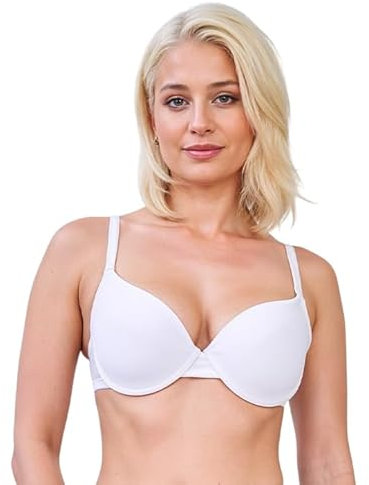 GA COMMUNICATIONS Women’s T-Shirt Bra Underwired Padded Full Cup – Seamless Everyday Comfort Lingerie with Moulded Cups, Adjustable Straps & Full Coverage Support[White,34D]