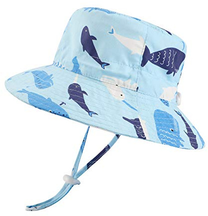 LACOFIA Cappello da Sole per Bambino Cappellino Estivo da Protezione Solare Neonato Berretto da Spiaggia a Tesa Larga con Cinturino sottogola Regolabile squalo Blu 6-12 Mesi
