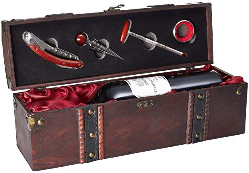 BRUBAKER Geschenkset Weinset mit 1 Flasche Rotwein Jahrgang 2006 Château Carignan Prima - trocken - in Holzkiste mit Sommelierset