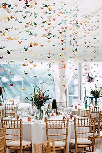 10Strings 15cm Big Size Premade Origami Paper Crane Garlands for Rustic Wedding Party Decorations Rainbow Origami Cranes Folded Bird Streamers for Kids Party Décor Peace Dove-Happiness Good Luck